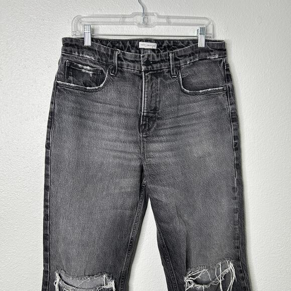 Good American Womens Darted Distressed High Waist Black Straight Jeans 8/29 - Picture 3 of 12